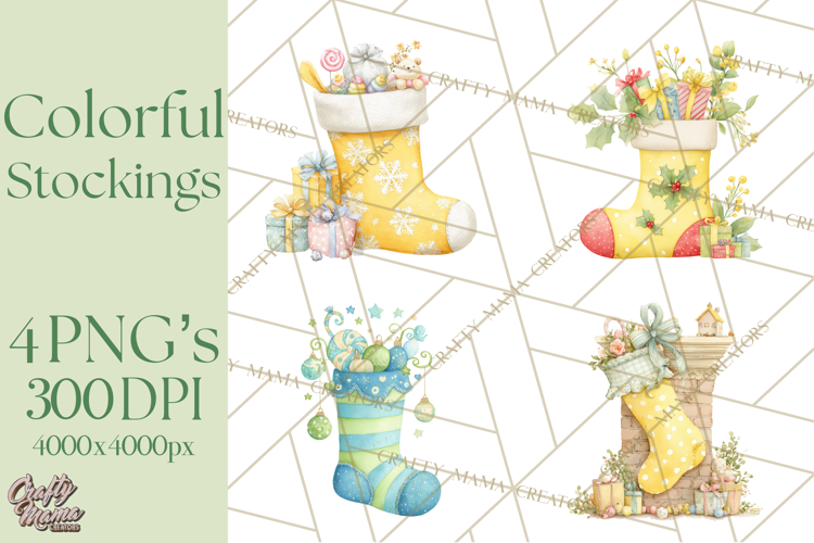 Christmas Stockings Clipart PNG, Cute Whimsical Holiday