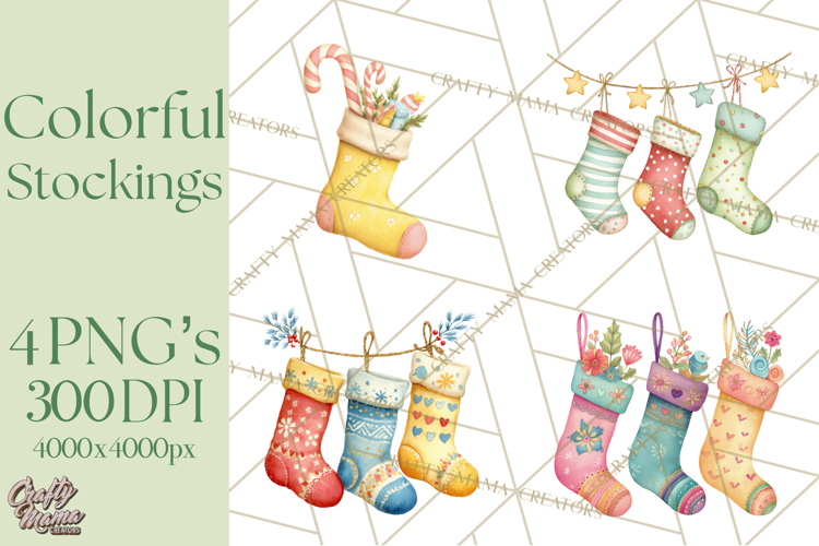 Christmas Stockings Clipart PNG, Cute Whimsical Holiday