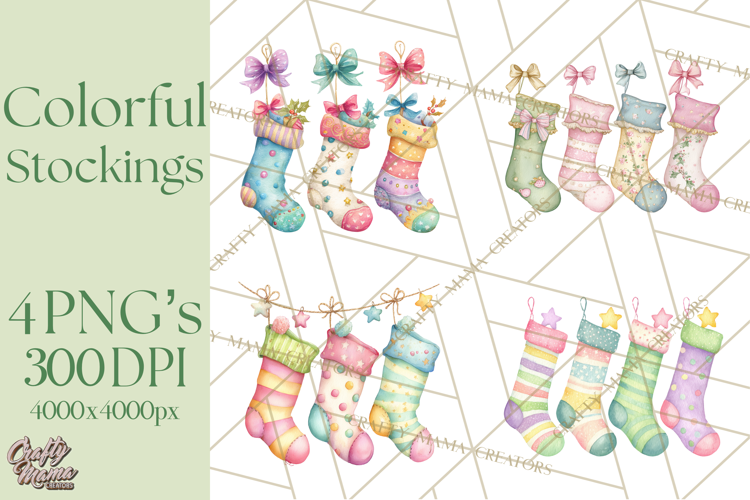 Christmas Stockings Clipart PNG, Cute Whimsical Holiday
