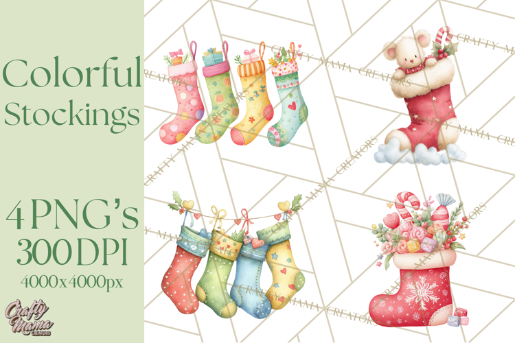 Christmas Stockings Clipart PNG, Cute Whimsical Holiday
