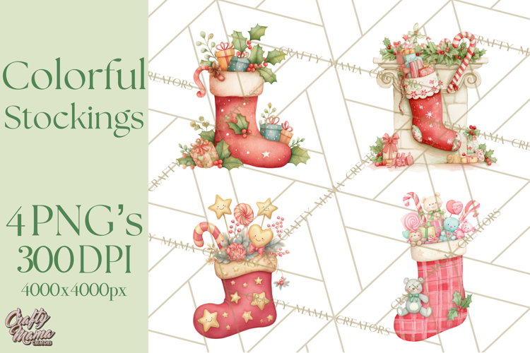 Christmas Stockings Clipart PNG, Cute Whimsical Holiday