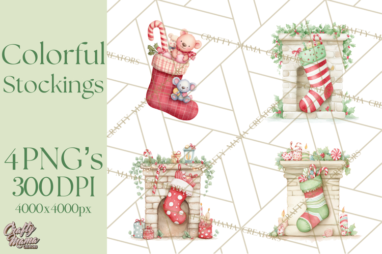 Christmas Stockings Clipart PNG, Cute Whimsical Holiday