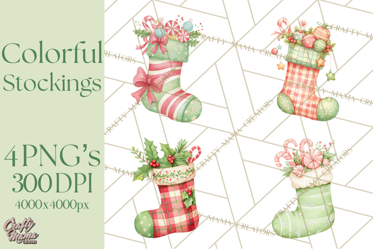 Christmas Stockings Clipart PNG, Cute Whimsical Holiday