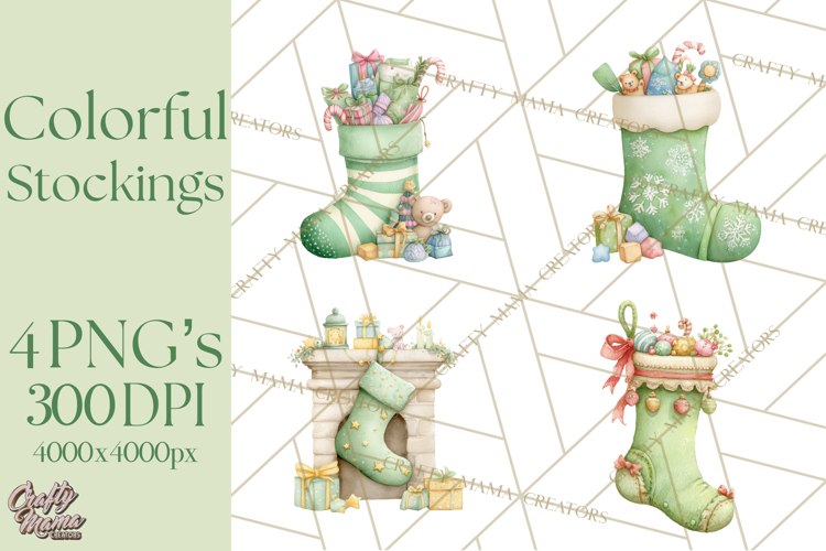 Christmas Stockings Clipart PNG, Cute Whimsical Holiday