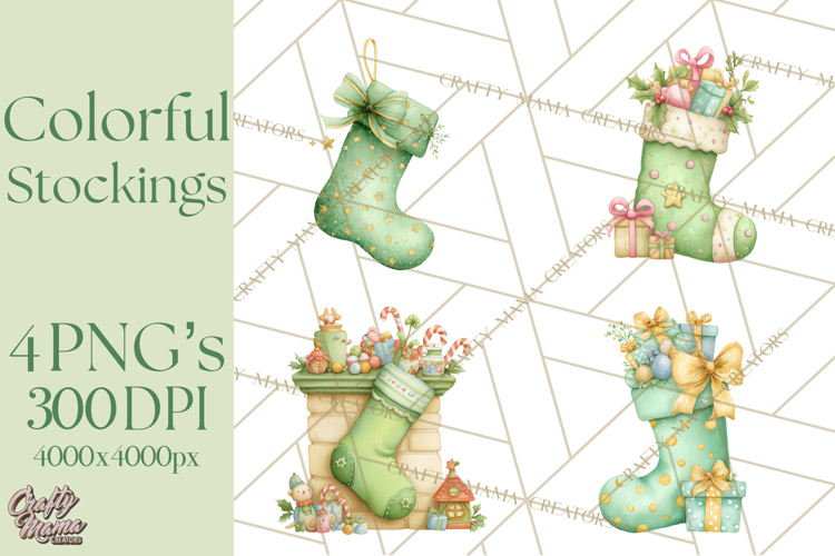 Christmas Stockings Clipart PNG, Cute Whimsical Holiday