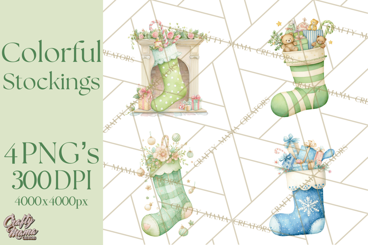 Christmas Stockings Clipart PNG, Cute Whimsical Holiday