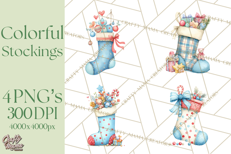 Christmas Stockings Clipart PNG, Cute Whimsical Holiday