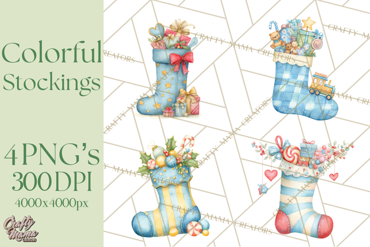 Christmas Stockings Clipart PNG, Cute Whimsical Holiday