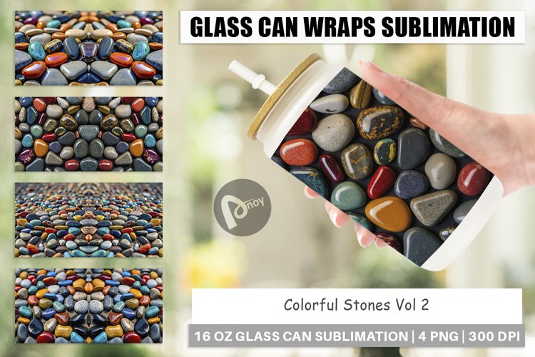 Glass Can Wraps Colorful Stones