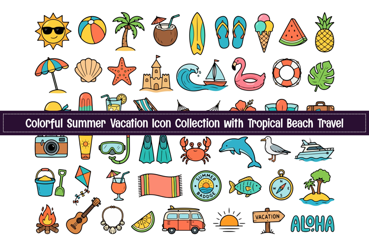 Colorful Summer Vacation Icon | Tropical Beach