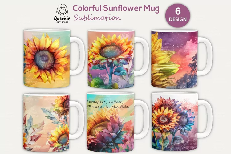 Colorful Sunflower Mug Sublimation | Flower Mug Wrap PNG