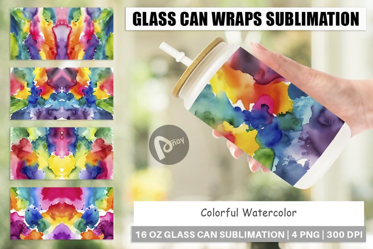 Glass Can Wraps Colorful Watercolor