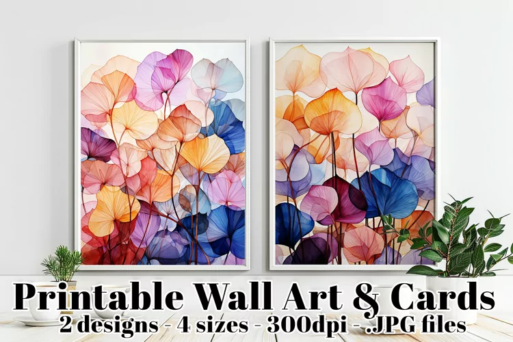 Watercolors Abstract Leaves Printable Cards and Posters, s1
