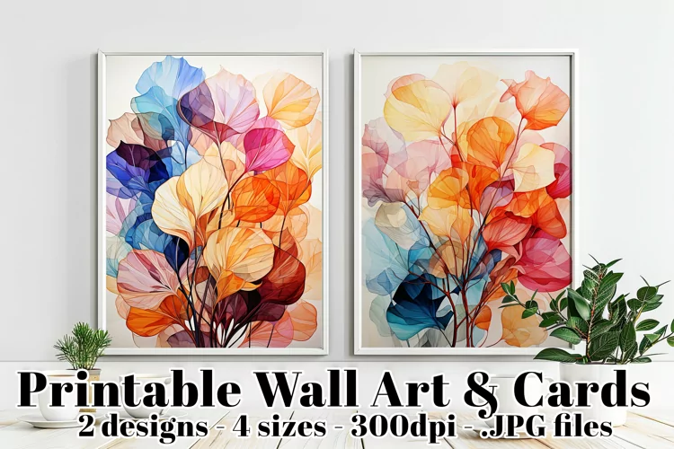 Watercolors Abstract Leaves Printable Cards and Posters, s2