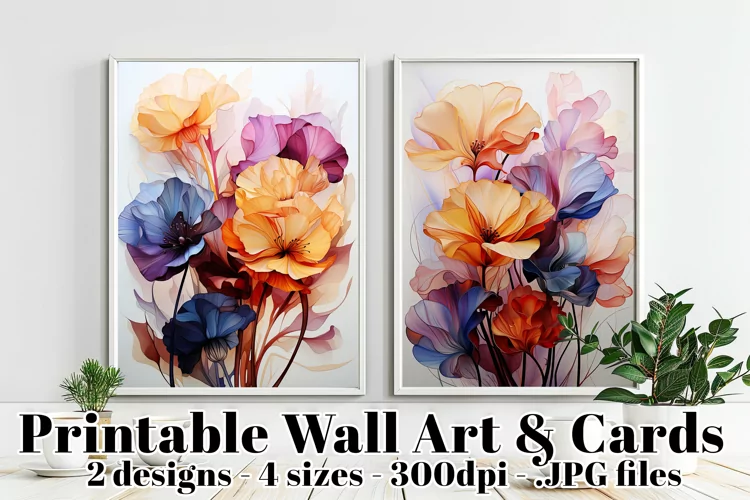 Watercolors Abstract Leaves Printable Cards and Posters, s4