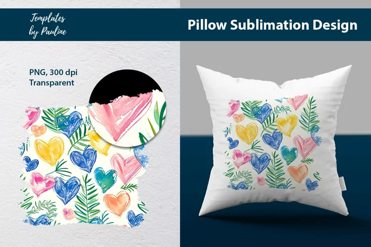 Colorful watercolor hearts and leaves Pillow Case / Cover