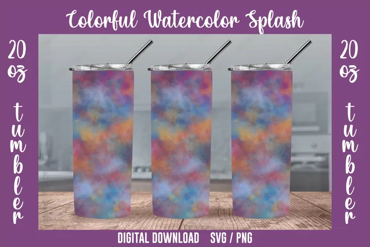 Watercolor Colorful Splash Tumbler Wrap, Tumbler Png