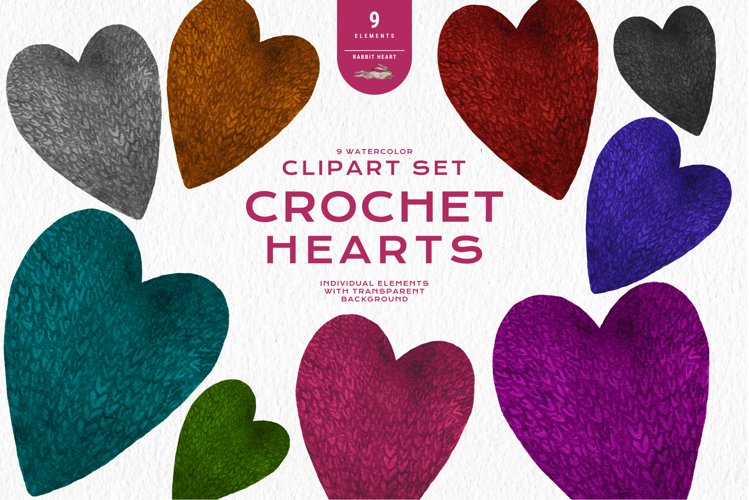 Colorful Crocheting Hearts Clipart PNG