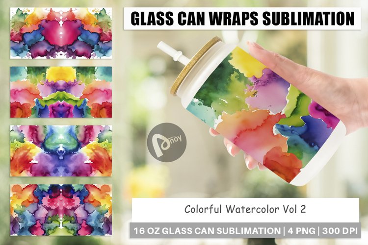 Glass Can Wraps Colorful Watercolor