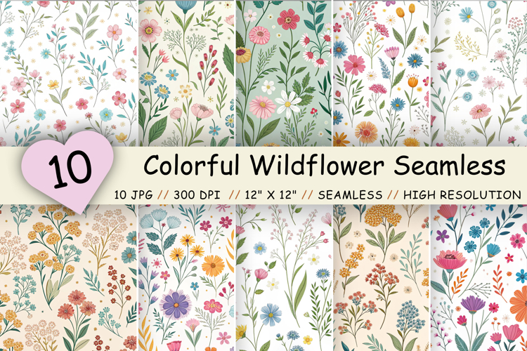 Colorful Wildflower Seamless Pattern Bundle, Tiny Floral