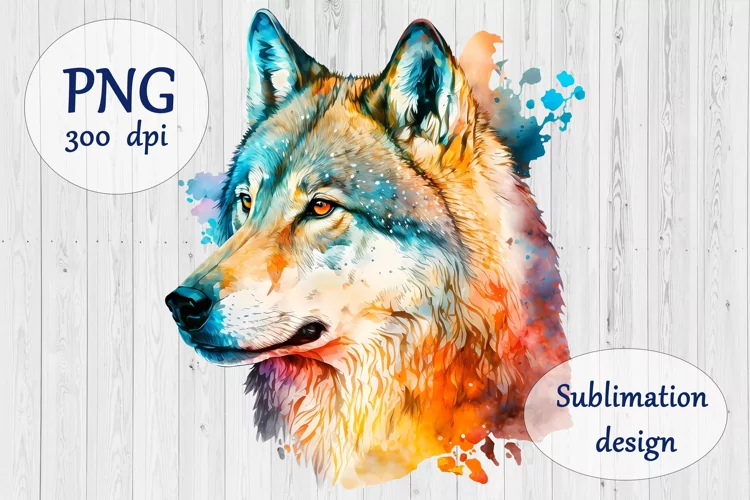 Colorful Wolf Sublimation Design PNG - Animal Illustration