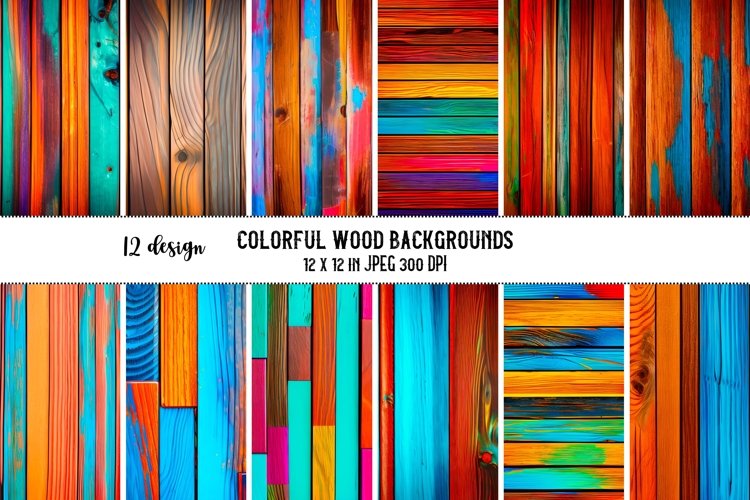 12 Colorful wood background, digital backgrounds