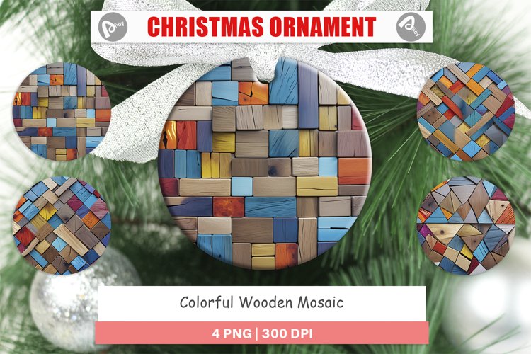 Christmas Ornaments Colorful Wood Mosaic