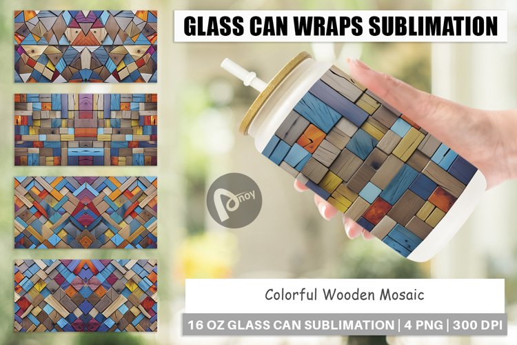Glass Can Wraps Colorful Wood Mosaic
