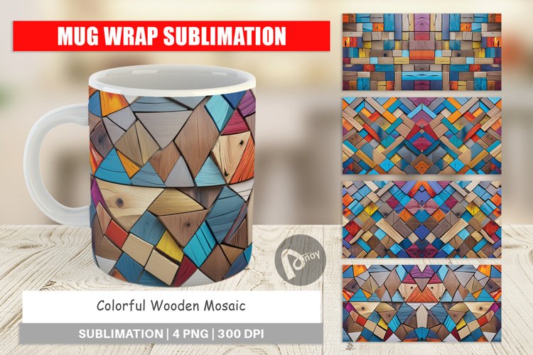 Mug Wrap Design Colorful Wood Mosaic