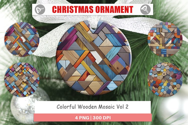 Christmas Ornaments Colorful Wood Mosaic