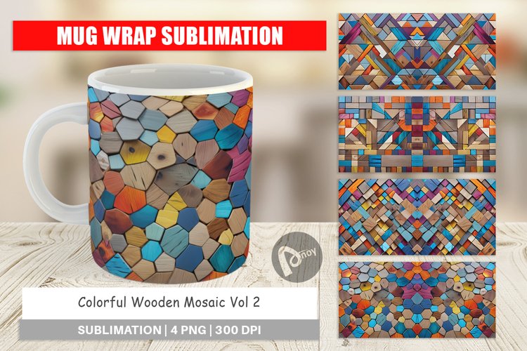 Mug Wrap Design Colorful Wood Mosaic