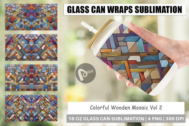 Glass Can Wraps Colorful Wood Mosaic