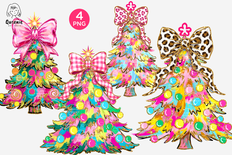 Colorful Coquette Pink Christmas Tree Merry and Bright Png