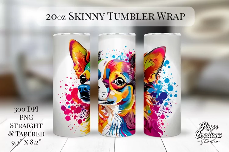 Colorful Chihuahua Tumbler Wrap - 20 oz Dog Tumbler Wrap