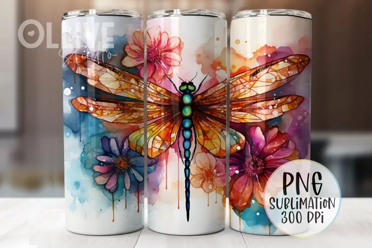 Sublimation Dragonfly 20oz Tumbler Wrap PNG