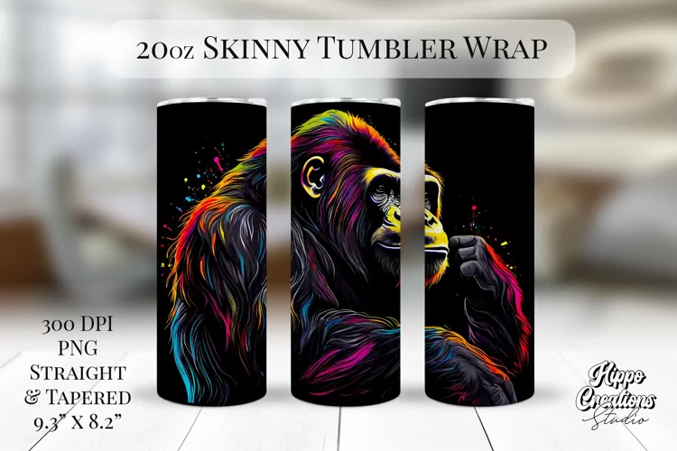 Colorful Line Art Gorilla Tumbler Wrap - 20 oz Sublimation