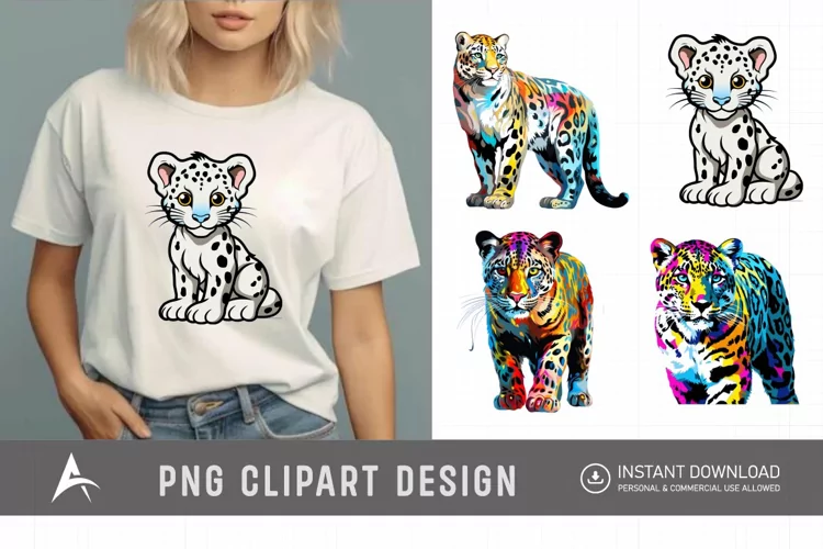 Watercolor Colorful Snow Leopard Clipart