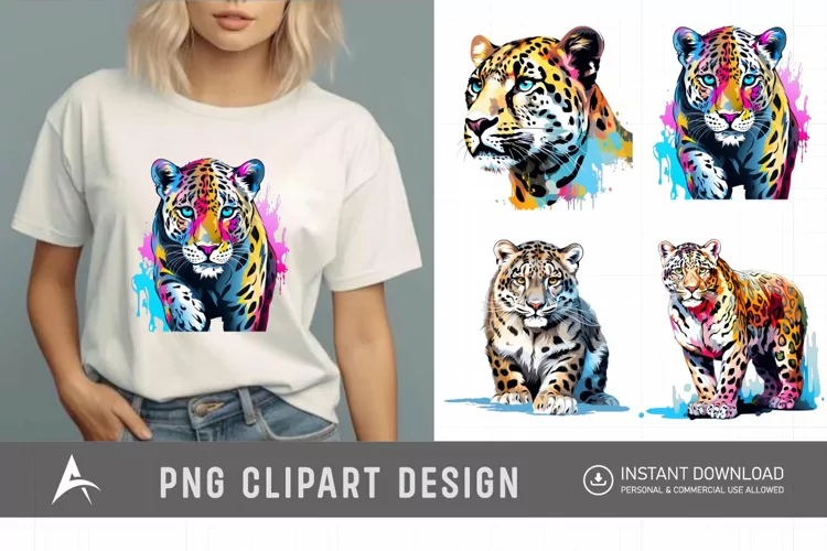 Watercolor Colorful Snow Leopard Clipart