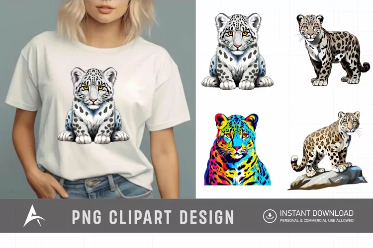 Watercolor Colorful Snow Leopard Clipart