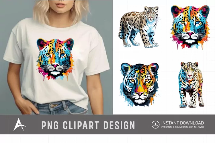 Watercolor Colorful Snow Leopard Clipart