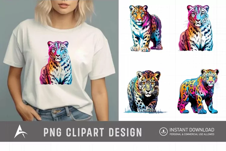 Watercolor Colorful Snow Leopard Clipart