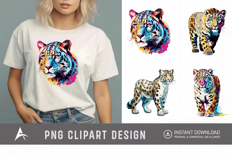 Watercolor Colorful Snow Leopard Clipart