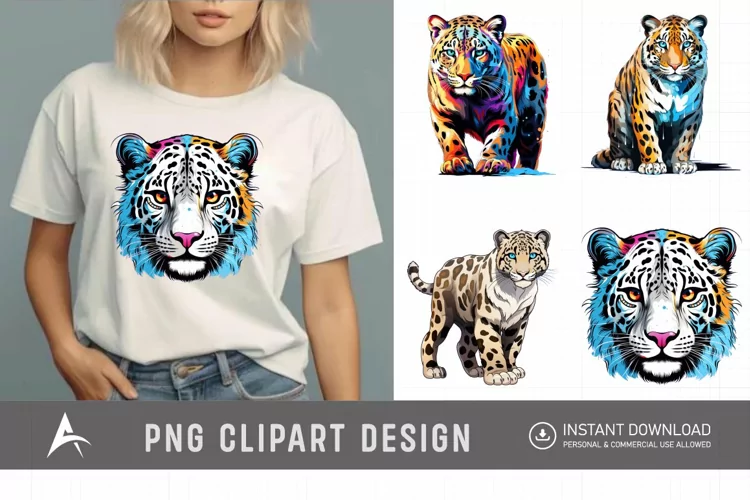 Watercolor Colorful Snow Leopard Clipart