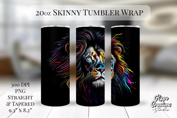 Colorful Line Art Lion Tumbler Wrap - 20 oz Animal Tumbler