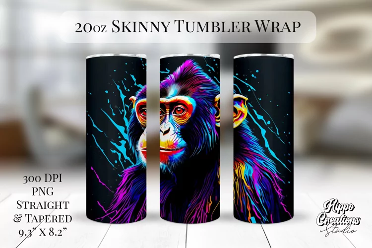 Colorful Monkey Tumbler Wrap - 20 oz Jungle Sublimation