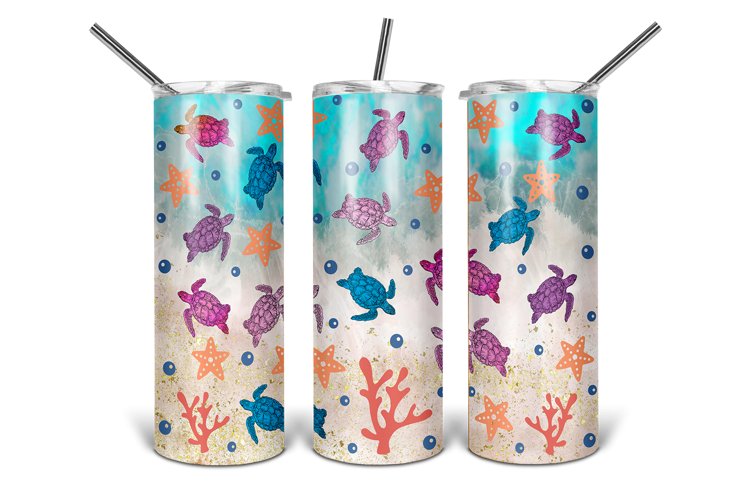 Colorful Sea Turtles Beach Tumbler Design example image 1