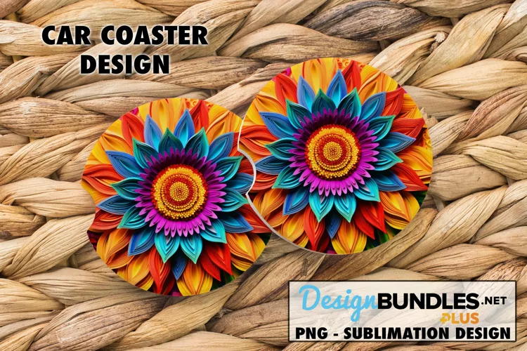 Rainbow Sunflower 3D Flower Car Coaster Sublimation Design