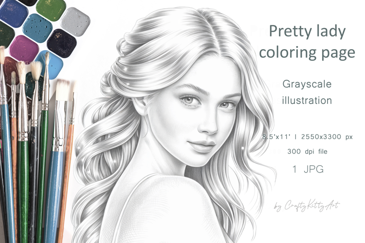 Beautiful lady coloring page, Girl with long hair portrait