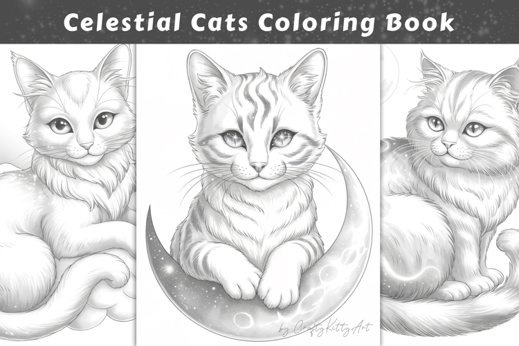 Celestial cats coloring book, Coloring pages for adults