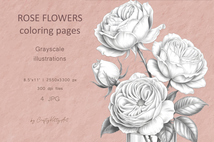 Roses coloring pages for adults, Spring garden floral pages